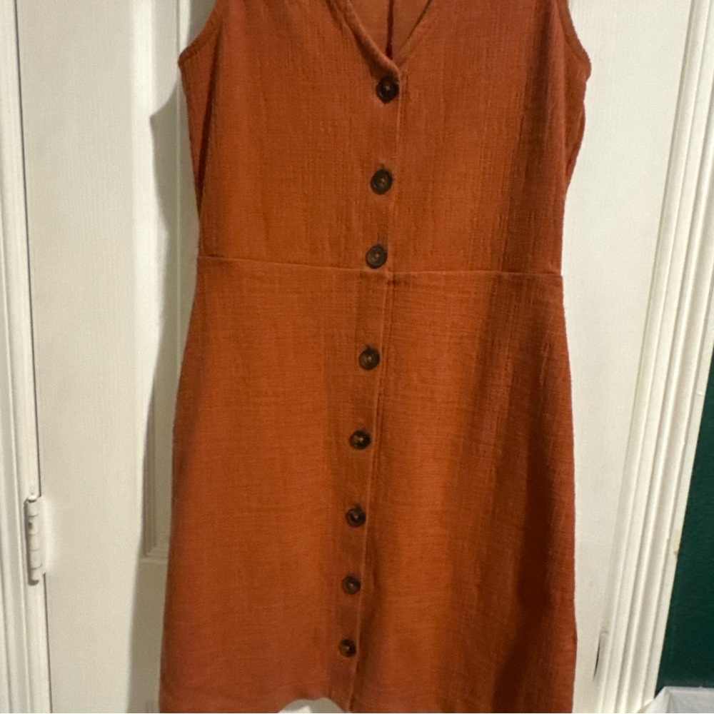 Madewell Rust Button-Front Mini Dress - Picture 2 of 5